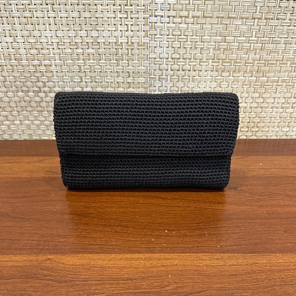 VTG 1990s The Sak Black Crochet Long Trifold Envelope Style Wallet